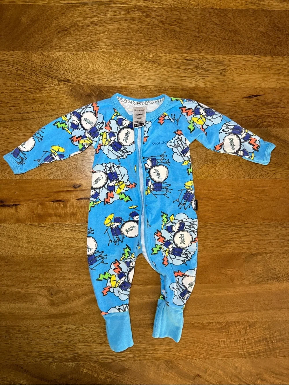 Bonds Wondersuit in Blue Drum Print Convertible Two Way Zip Romper